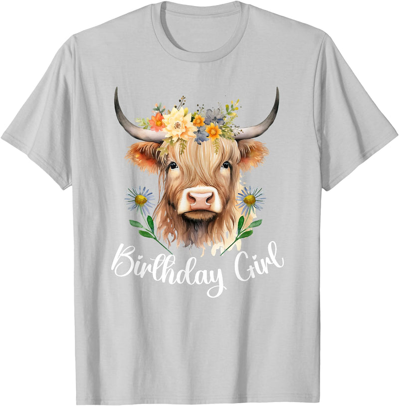 Cow Birthday Designs Matching Family Highland Cows Cow Birthday Girl Mother Girl Mama Woman Family Matching T-Shirt - Silver