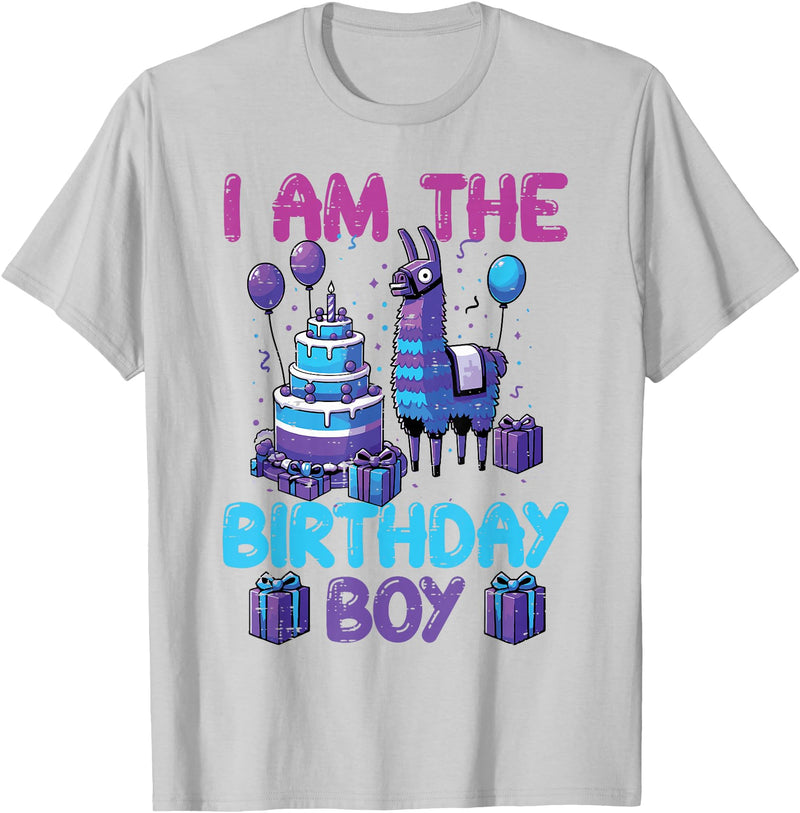 Birthday Party Shirts For Men Women Kids I Am The Birthday Boy Llama Pinata Bday Party Boys Kids T-Shirt - Silver Grey