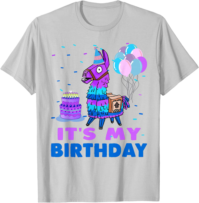 It's My Birthday for Llama Party T-Shirt - Silver Grey