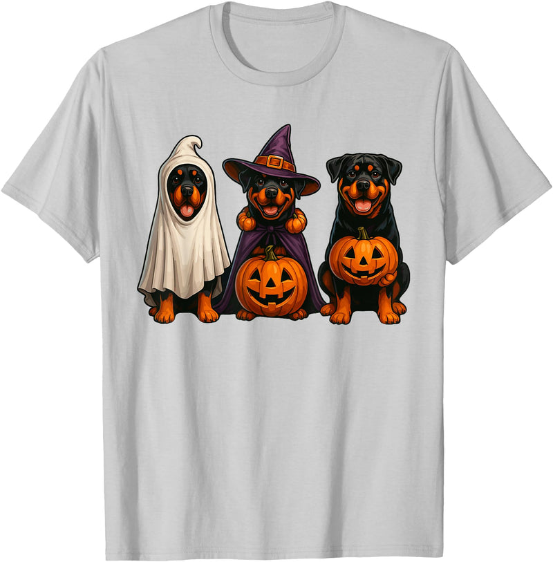 Halloween Shirt With Dogs Dog Ghost Shirt, Cute Halloween Rottweiler Ghost Dog Mom T-Shirt - Silver Grey