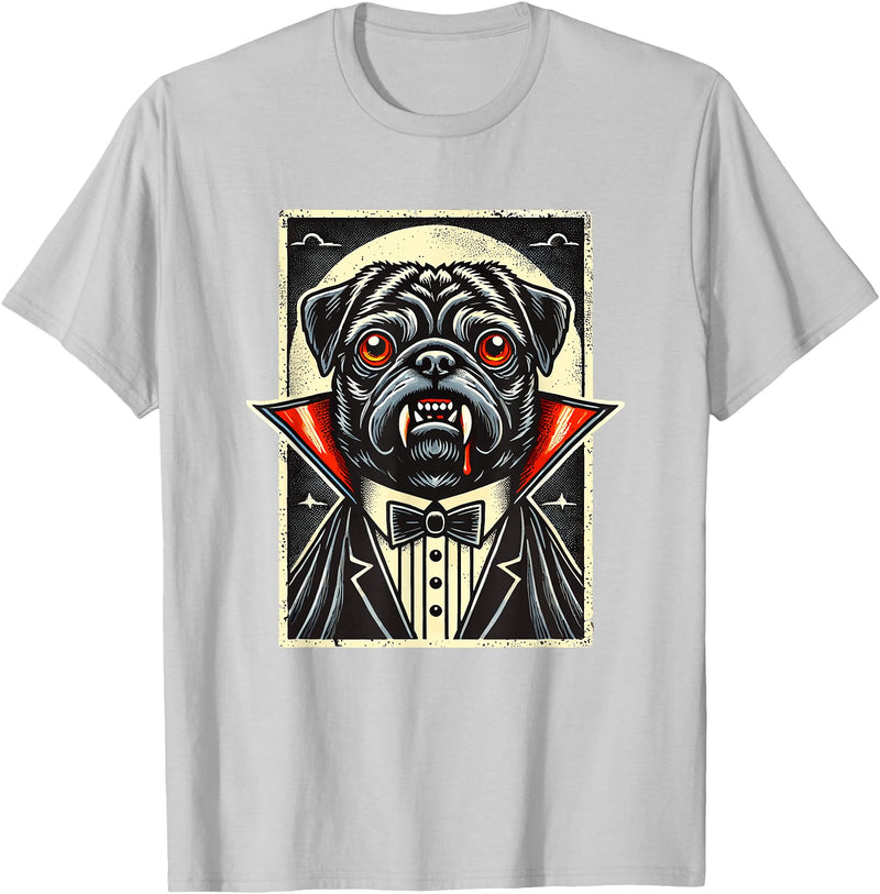 Haunted Spooky Halloween Gifts Halloween Vampire Pug Pugs T-Shirt - Silver Grey