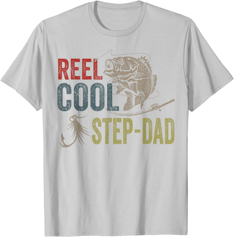 Reel Cool Step-Dad Fishing Fathers Day Tee Fishing Reel Cool Step-Dad Fishing T-Shirt - Silver Grey