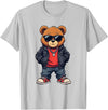 GRAKIMO Cool Teddy Bear Graphic Men Women Boy Girl Kids T-Shirt - Silver Grey