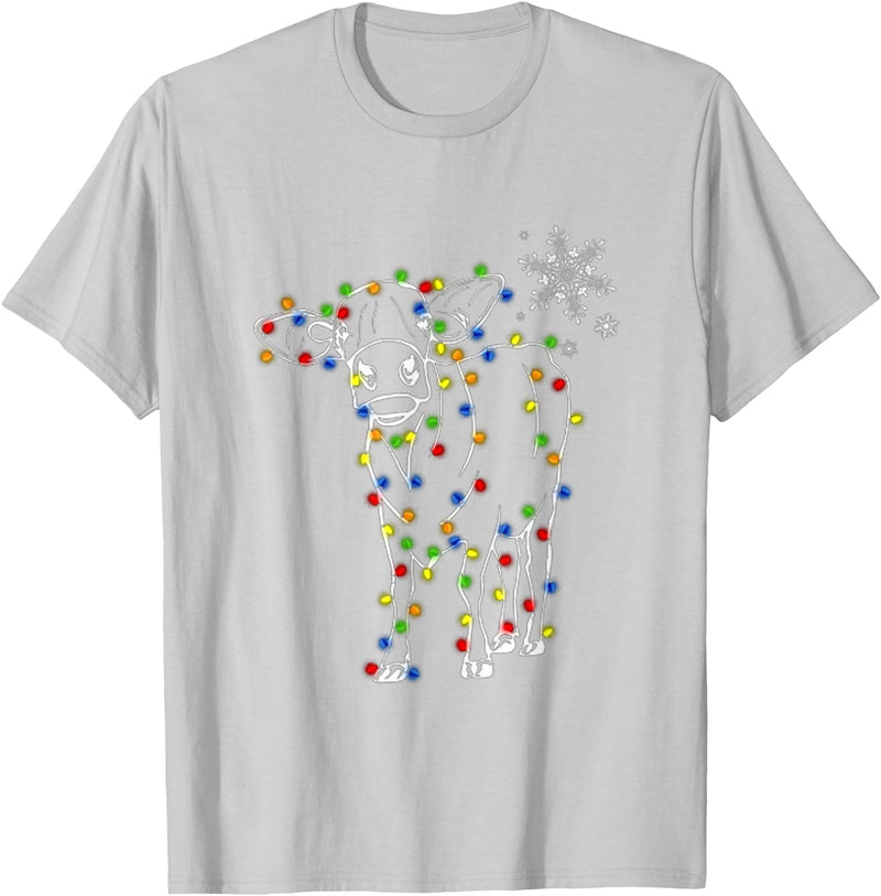 Cow Christmas Light Tree Cow Xmas Snow Lover T-Shirt - Silver Grey