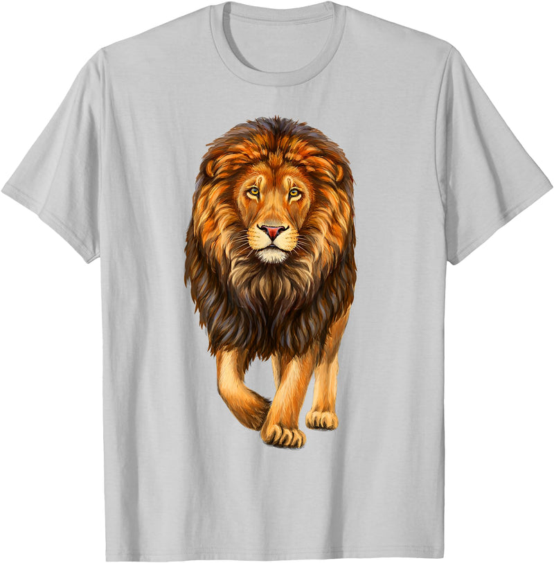 click here for better realistic Animals tees Lion Walking Realistic for Lovers Lions King African Animal T-Shirt - Silver Grey