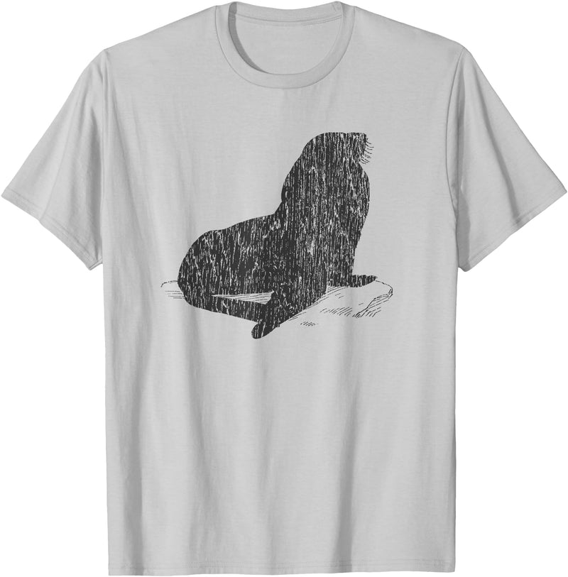 Distressed Sea Lion Sea Lion T-Shirt - Silver Grey