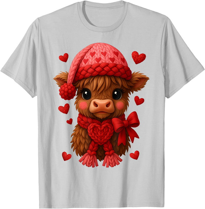 Coquette Bow Highland Cow Valentine Women Girls. Highland Cow Valentines Day Funny Hearts Valentine Cow Women T-Shirt -