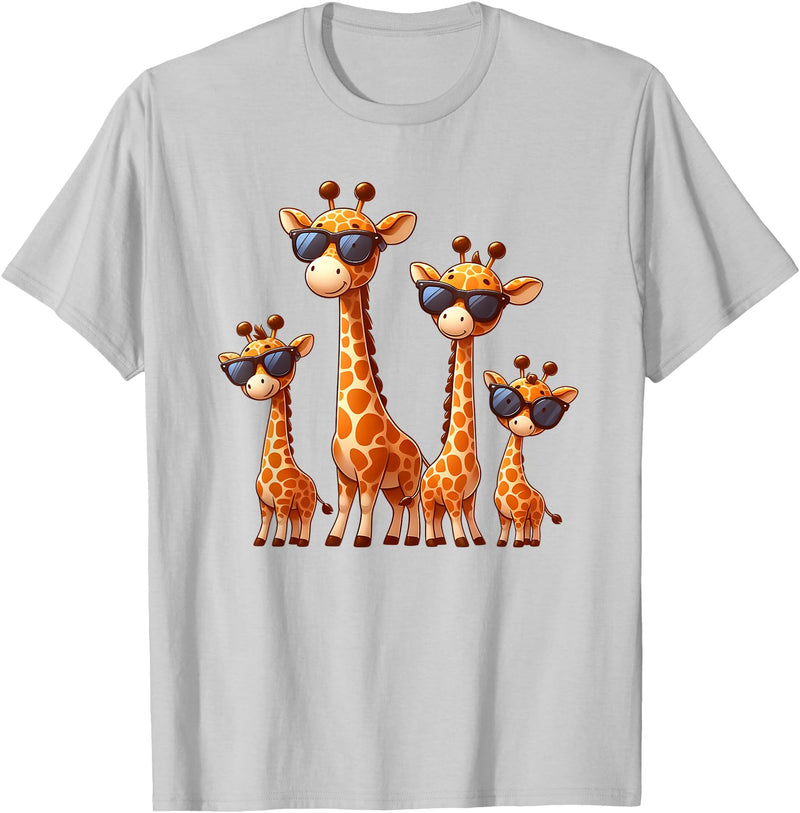 Zoo Family Funny Giraffe Animal Lovers Gifts Giraffe Family Sunglasses Safari Zoo Lover Cartoon Giraffes T-Shirt - Silver Grey