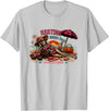 Spooky Summer Vibes retro summerween halloween Funny Skeleton Beach Halloween Resting Beach Face summerween T-Shirt - Silver