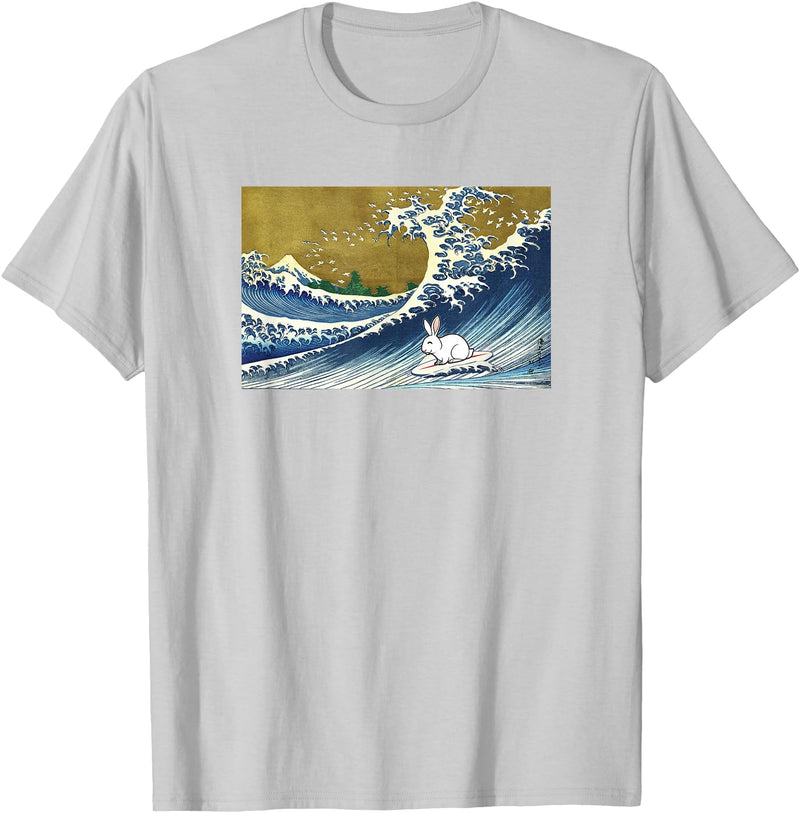 Funny Retro Vintage Surfing a Great Wave Pet Rabbit Lover Hoodie in Silver Grey