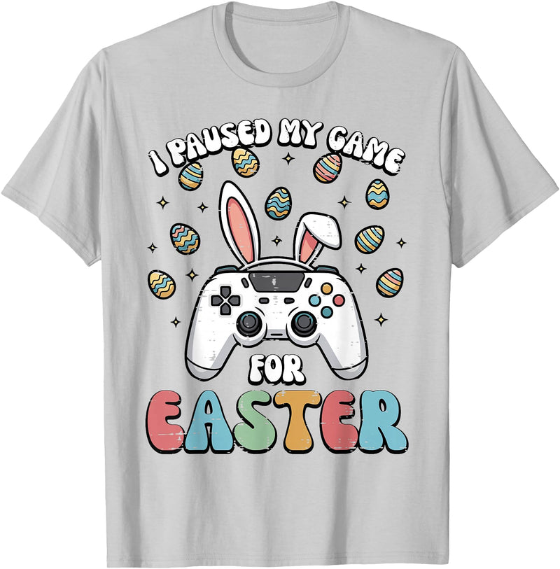 Paused My Game for Easter Funny Gaming Gamer Men Boys Kids T-Shirt in Silver Grey