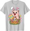 Happy Easter Pig Animal Happy Easter Women Girls Kids Easter Egg Basket Easter Pig T-Shirt - Silver Grey