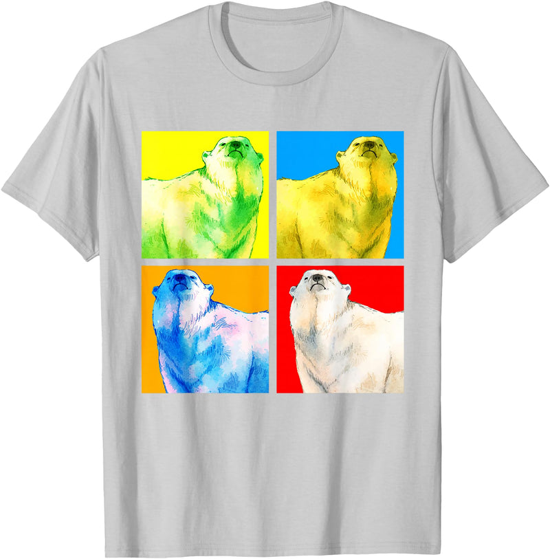 Arctic Animal Polar Bear Gifts Polar Bear Animal Lover Arctic Animal Pop Art Polar Bear T-Shirt - Silver Grey