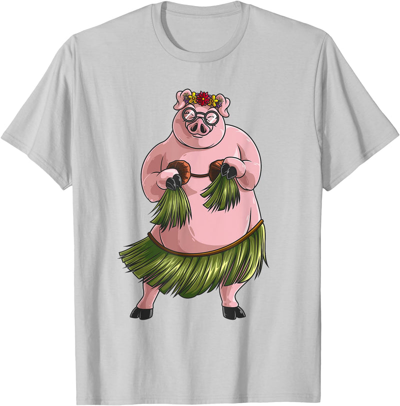 Cute Adult Women Animal Pun Hawaii Party Kids Art Cool Hawaiian Luau Pig | Funny Boar Lover Hula Dancing Gift T-Shirt - Silver Grey