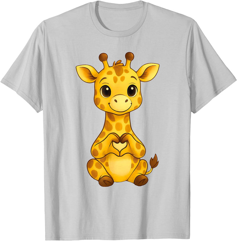 Giraffe Designer Designs Giraffe with heart | Cute giraffe with heart symbol T-Shirt - Silver Grey