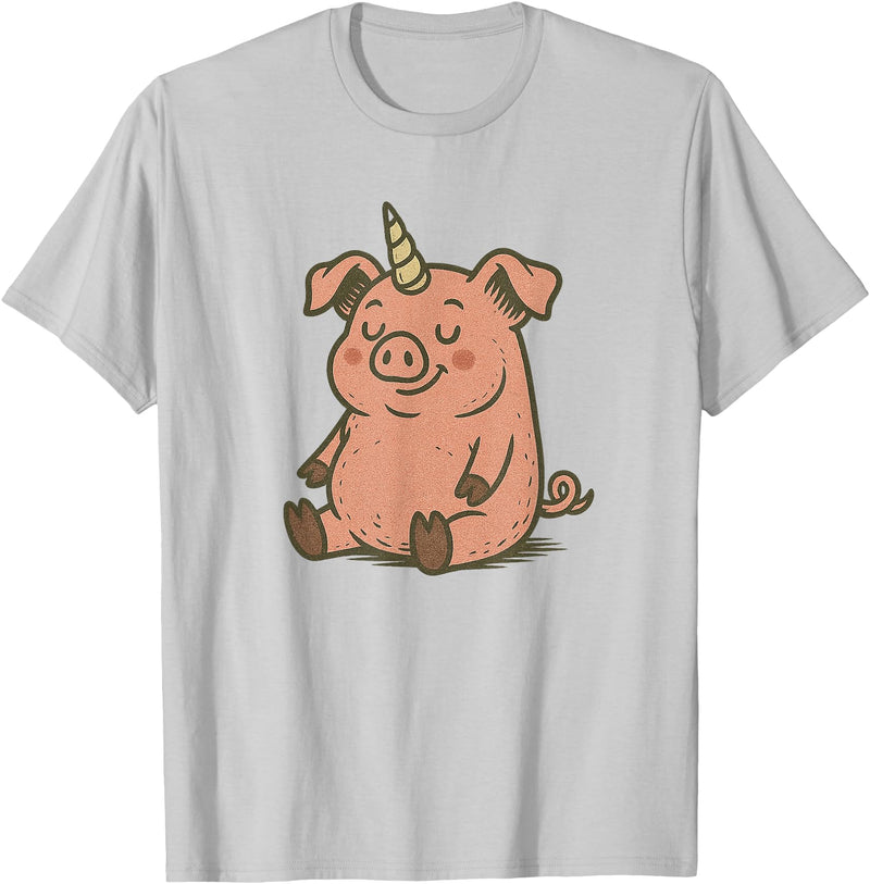 Funny Pig Outfit Unicorn Pig Costume for Funny Pigs and Unicorns Lovers T-Shirt - Silver Grey