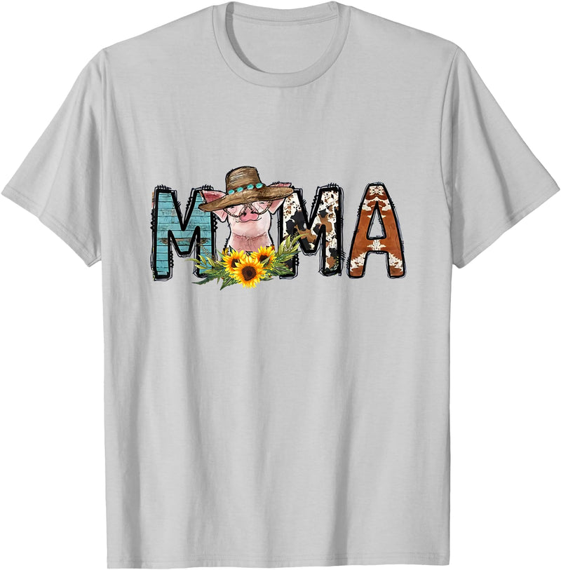 Pig Mama Pig Mom Sunflower Country Farm Life Cowhide T-Shirt - Silver Grey