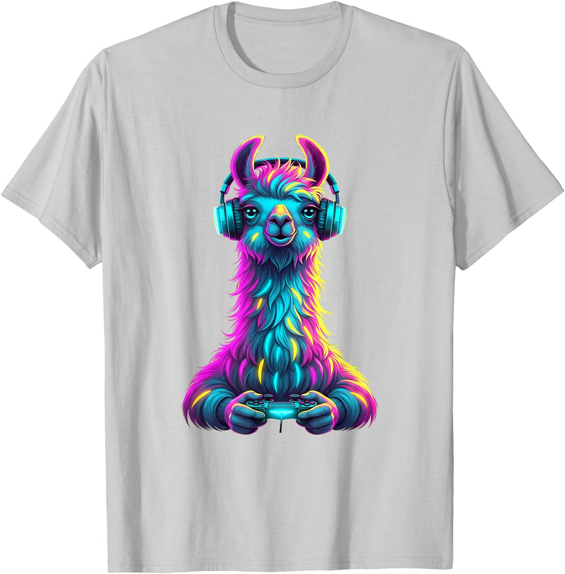 Llama Gamer Lovers Animal Men Women Kids Llama Gaming Animal Video Games Funny Llama T-Shirt - Silver Grey