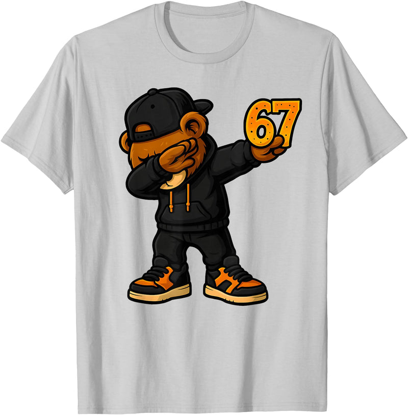 Funny Hip Hop Teddy Bear Six Seven Meme Designs Dabbing Teddy Bear 67 Meme Funny Brainrot Hip Hop Kids Boys T-Shirt - Silver Grey