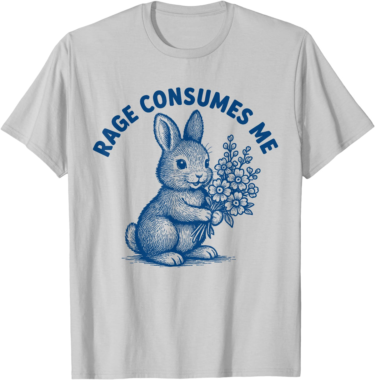 Rage Consumes Me Bunny Funny Easter Rabbit Meme T-Shirt in Silver Grey