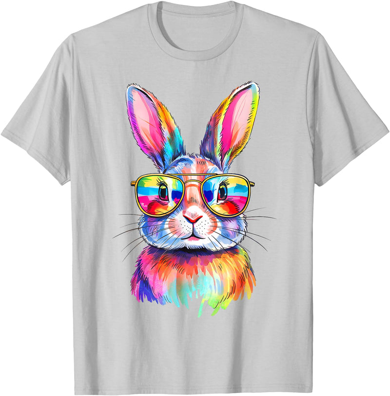 Funny Bunny Easter Rabbit Sunglasses Tie Dye Men Women Kids T-Shirt in Silver Grey