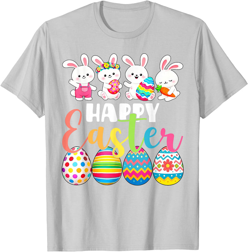Happy Easter 2026 Cute Bunny Rabbit Easter Day Women Girls T-Shirt in Silver Grey