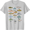 NABZR Angeln Geschenke & T-Shirts Types of Freshwater Fish Fishing T-Shirt - Silver Grey