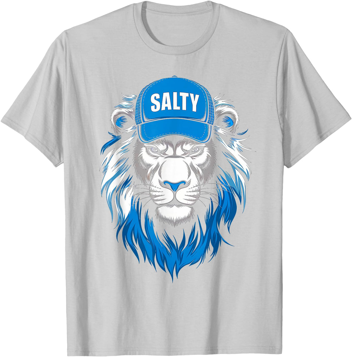I Liked The Lions Before It Was Cool Tees Blue Lions Salty Wearing Hat Salty Cool Lions Strong Lions T-Shirt - Silver Grey