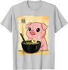 Funny Pig Anime Eating Ramen Pig Ramen Japanese Kawaii Anime Pig T-Shirt - Silver Grey