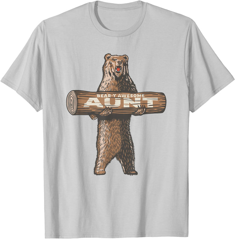 Cartba Aunt Co. Bear-y Awesome Aunt Funny Saying Cute Auntie T-Shirt - Silver Grey