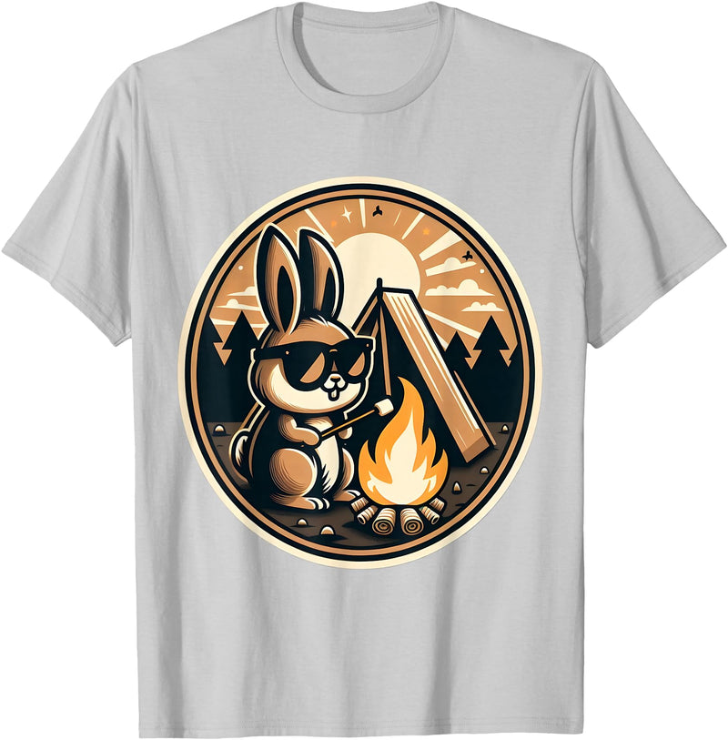 Happy Easter Bunny Rabbit Camping Camper Men Women Kids Cute T-Shirt in Silver Grey