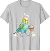 Cute Easter Bunny Rabbit with Eggs Whimsical Parakeet Design T-Shirt in Silver Grey