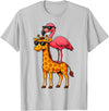 Funny Flamingo Riding Giraffe Cute Animals Funny Flamingo and Giraffe Cool Animals Friends T-Shirt - Silver Grey