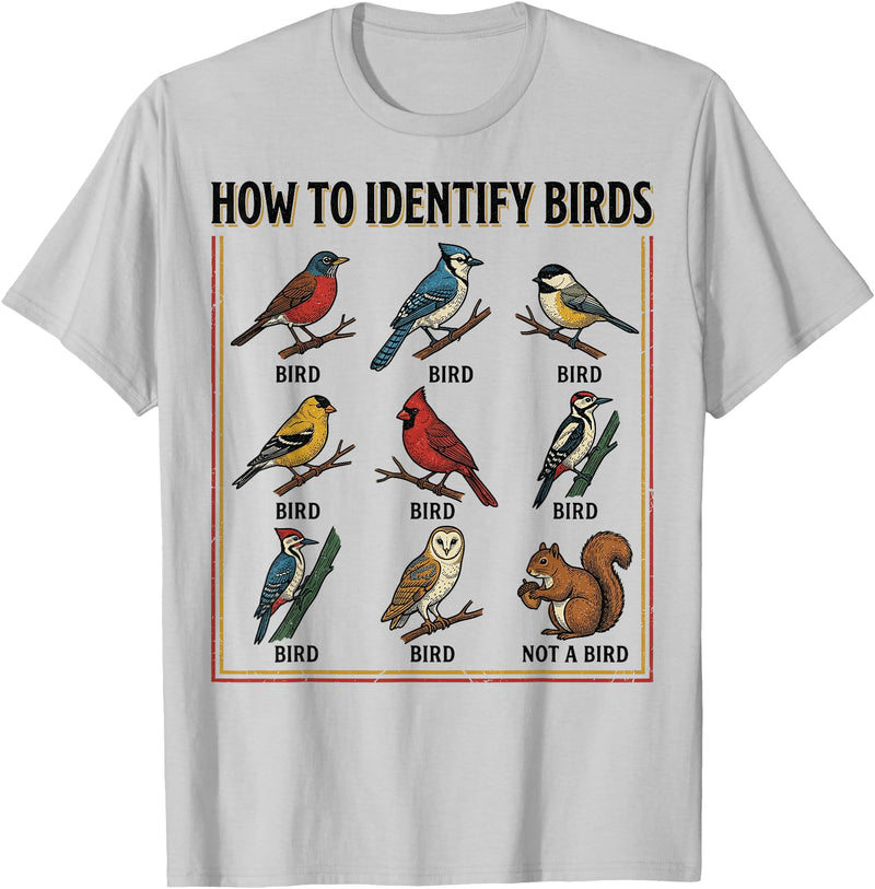 Birdwatching Identification Vintage Guide Birdwatching How to Identify Birds Vintage Guide Fans T-Shirt - Silver Grey