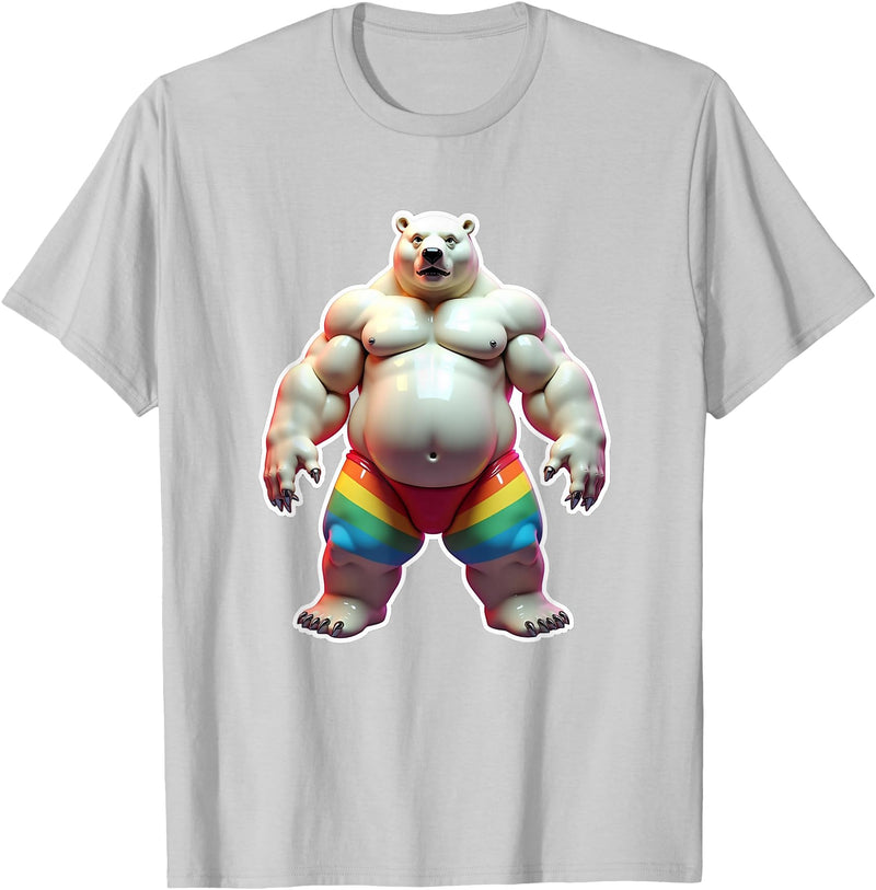 Jay Moe Design "I Love Bears" Fun Gay Pride Vintage Rainbow T-Shirt - Silver Grey