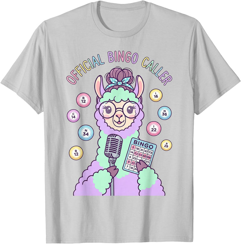 Cute Bingo Caller Activity Staff Gear Official Bingo Caller Llama Funny Activity Director Alpaca T-Shirt - Silver Grey