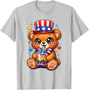 Kawaii Red White and Blue Fourth July Little Kids Cute Teddy Bear Patriotic 4th July Gift Bubble Boba Tea USA T-Shirt - Silver Grey