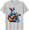 Cool Rabbit Plays Guitar Easter Musician Guitarist T-Shirt in Silver Grey