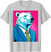 Pop Art Graphic Designs Co. Pop Art Polar Bear in Business Suit T-Shirt - Silver Grey