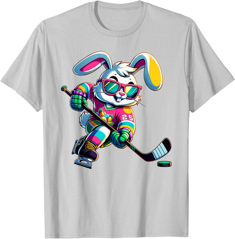 Happy Easter Bunny Hockey Rabbit Men Women Kid T-Shirt in Silver Grey