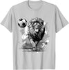 Passion For Sports Style Lion Playing Soccer Sports Team Animal T-Shirt - Silver Grey