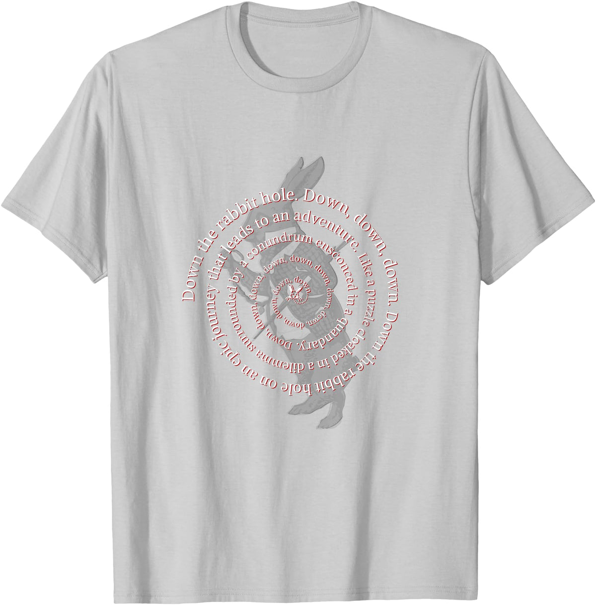 Down the Rabbit Hole. Alice in Wonderland T-Shirt in Silver Grey