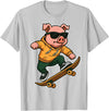 Pig Skateboarding Skater Men Boys Kids Skateboard Pig Riding Skateboard Skater Pig Graphic T-Shirt - Silver Grey