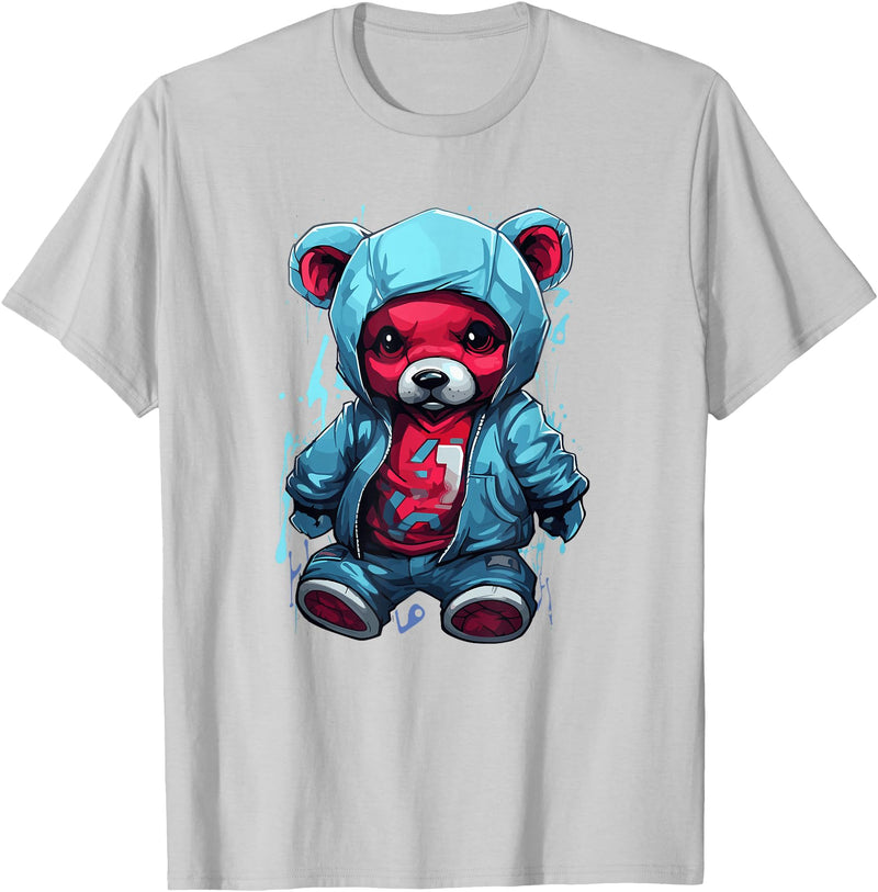 Teddy Bear Hoodie Street Style Urban Art Teddy Bear Hoodie Cool Street Style T-Shirt - Silver Grey