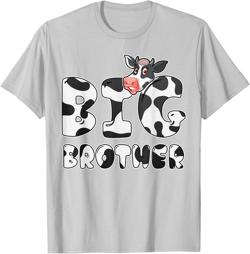 Cow Pattern Print Family Tee For Mom Dad Kids Cow Big Brother Birthday Funny Family Matching Bro Family T-Shirt - Silver Grey