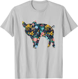 Animal Hog Floral Silhouette Pig Lover Floral Piglet Silhouette Womens Girls Graphic Pig T-Shirt - Silver Grey