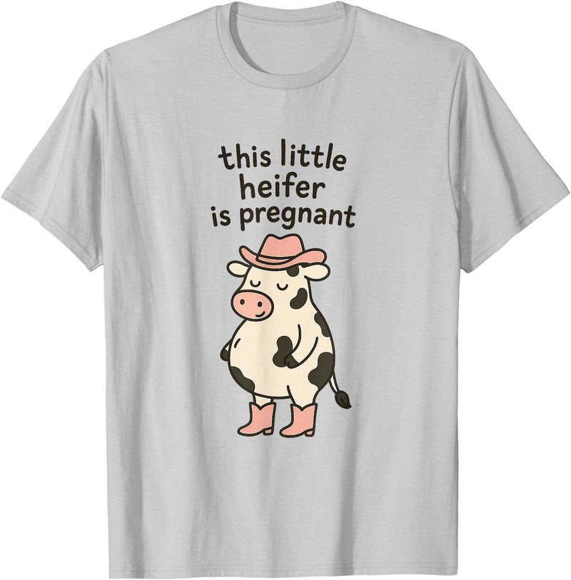 Funny Western Cow Pregnancy Announcement Thanksgiving Pregnancy Announcement Funny Cowgirl Mama to Be T-Shirt - Silver Grey