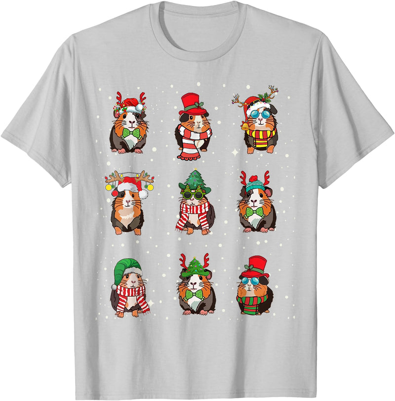 Kawaii Guinea Pig Lovers Clothes Cute Guinea Pigs In Xmas Costume Funny Christmas Holiday Black Unisex-Adult T-Shirt - Silver Grey