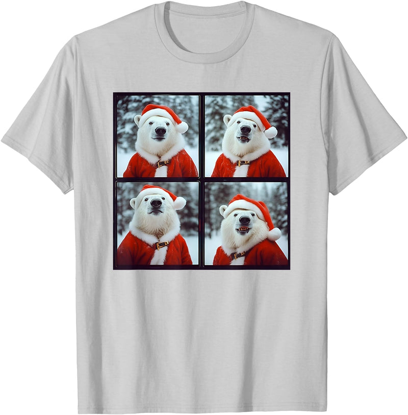 Polar Bears Lover Xmas Photo Booth Men Women Kids Polar Bear Wearing Santa Outfit Winter Christmas T-Shirt - Silver Grey