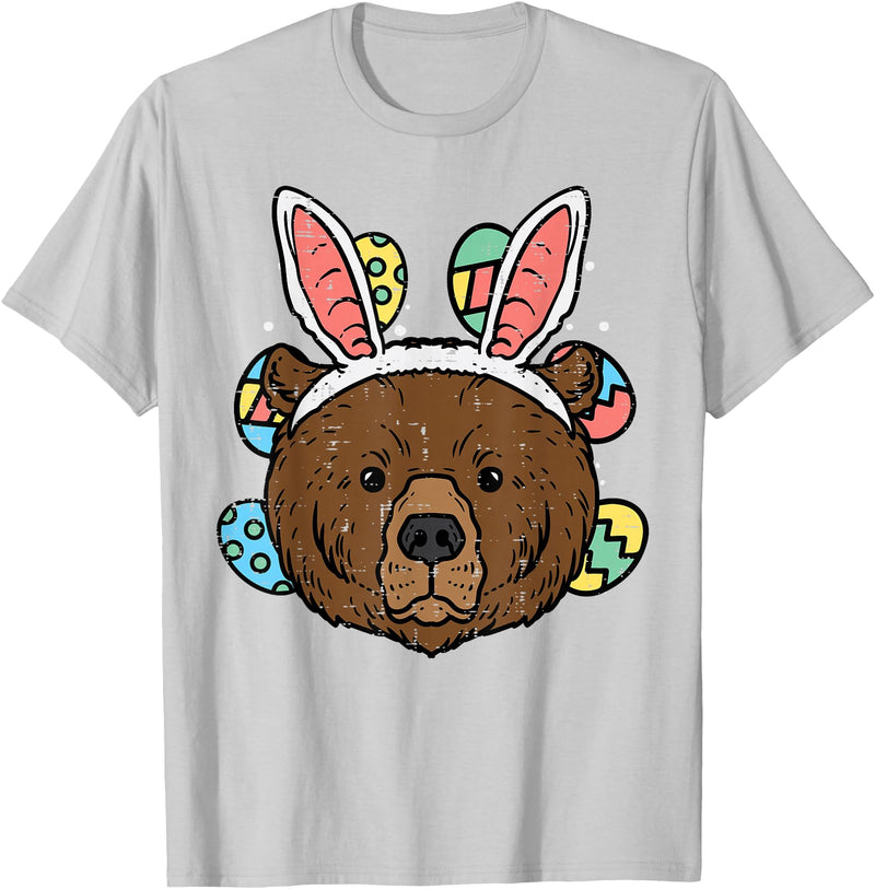 Easter Shirts Women Men Kids Children Easter Gift Easter Bear Face Bunny Ears Eggs Cute Animal Men Women Kids T-Shirt - Silver Grey